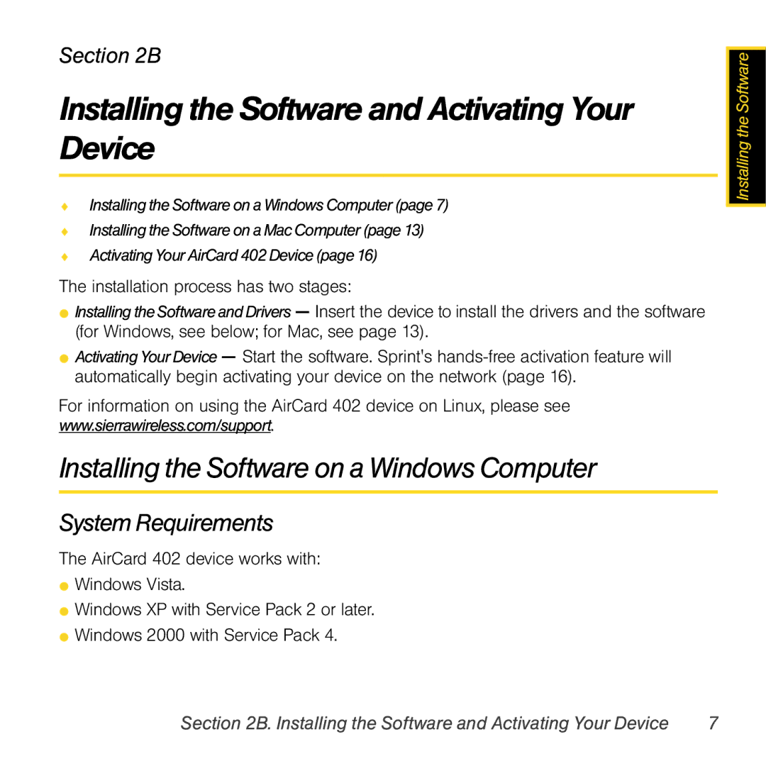 Sprint Nextel 402 manual Installing the Software and Activating Your Device, Installing the Software on a Windows Computer 