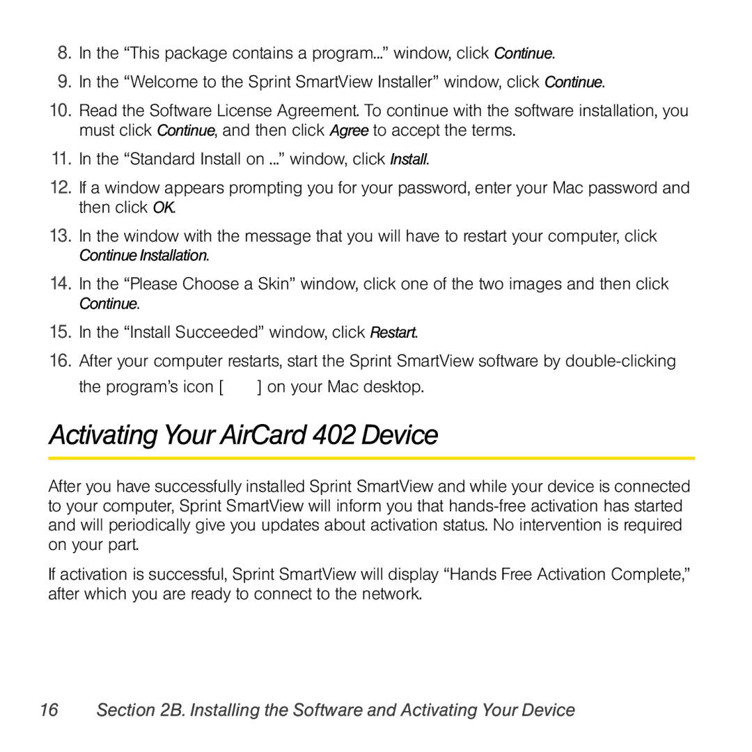 Sprint Nextel manual Activating Your AirCard 402 Device 