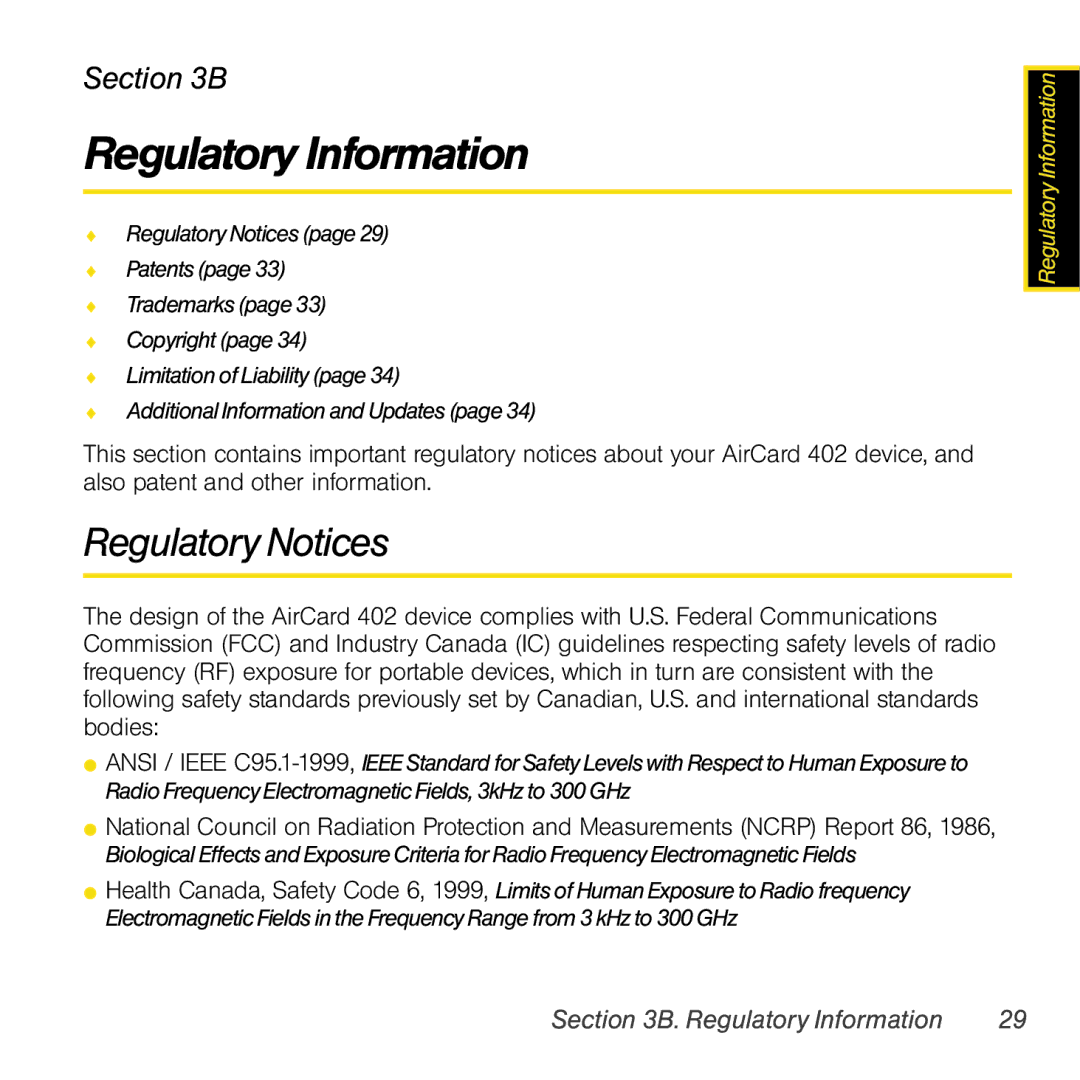 Sprint Nextel 402 manual Regulatory Information, Regulatory Notices 