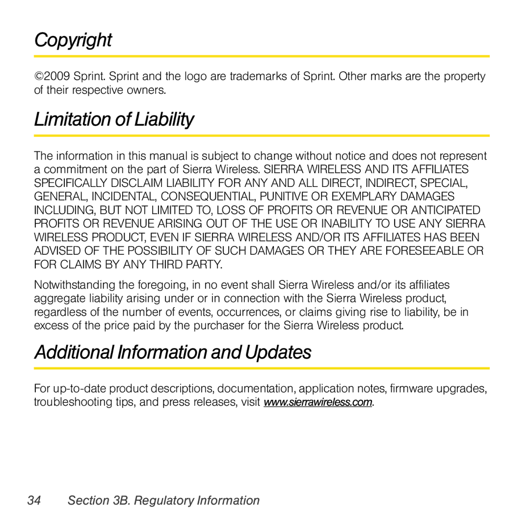 Sprint Nextel 402 manual Copyright, Limitation of Liability, Additional Information and Updates 