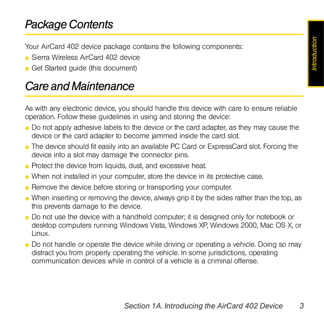 Sprint Nextel 402 manual Package Contents, Care and Maintenance 