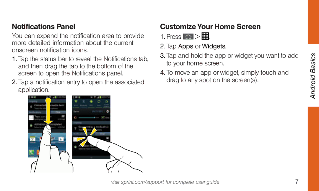 Sprint Nextel 4G LTE manual Notifications Panel, Customize Your Home Screen 