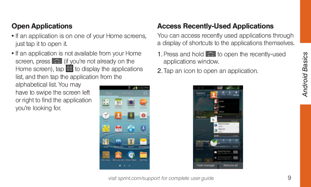 Sprint Nextel 4G LTE manual Open Applications, Access Recently-Used Applications 