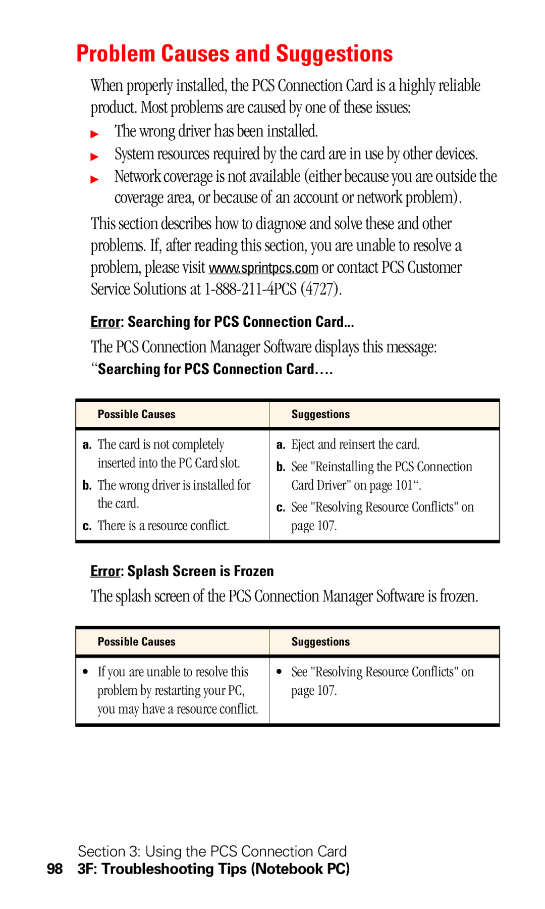 Sprint Nextel 550 manual Problem Causes and Suggestions, Wrong driver has been installed 