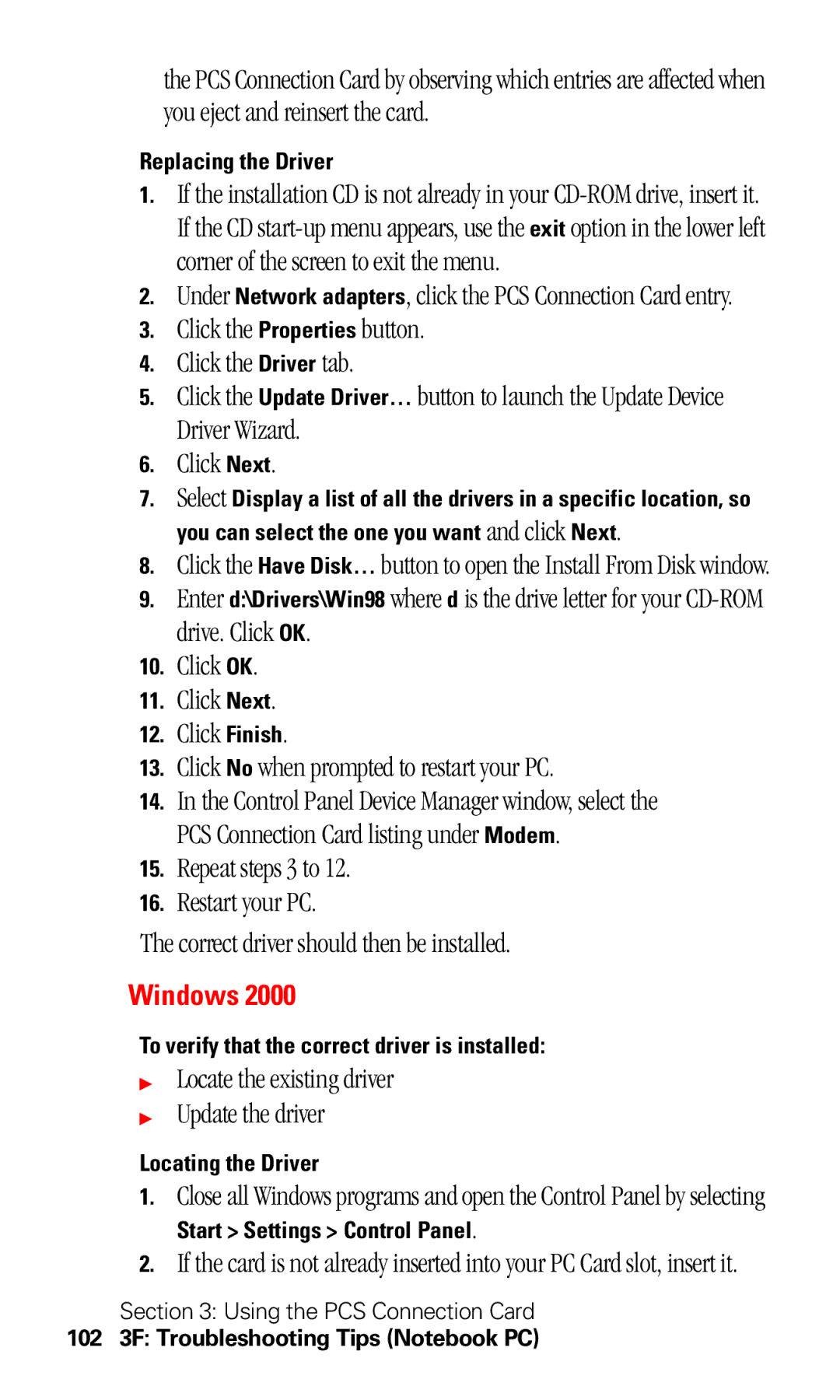 Sprint Nextel 550 manual Windows, Locate the existing driver Update the driver, Replacing the Driver, Locating the Driver 