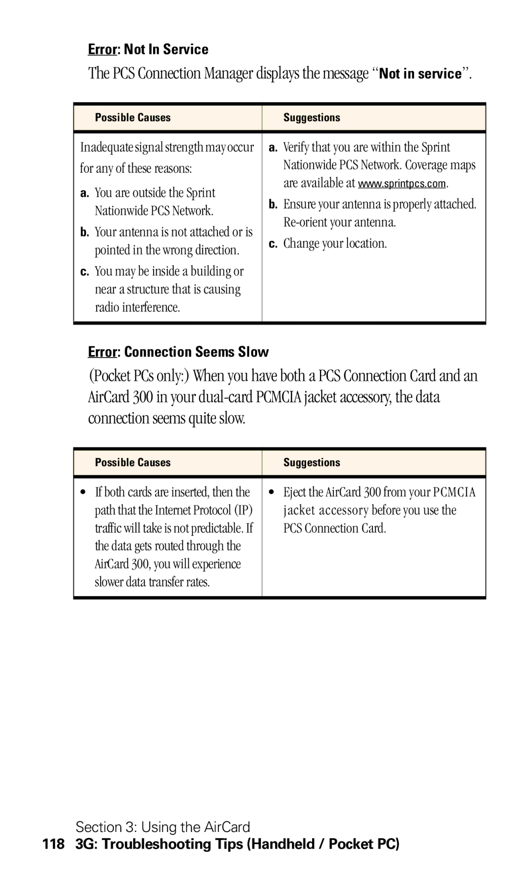 Sprint Nextel 550 manual Re-orient your antenna, 118 3G Troubleshooting Tips Handheld / Pocket PC 