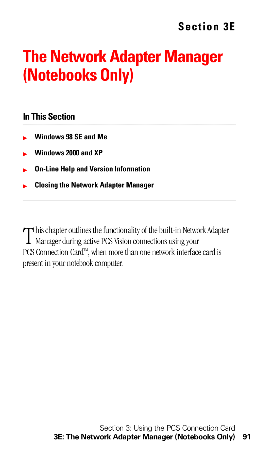 Sprint Nextel 550 manual 3E The Network Adapter Manager Notebooks Only 