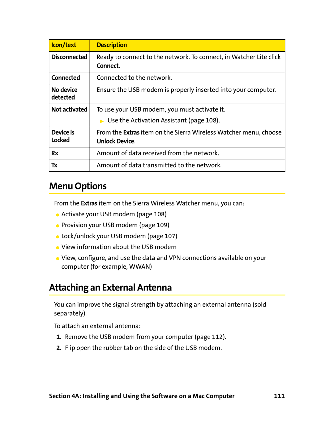 Sprint Nextel 595U manual Menu Options 