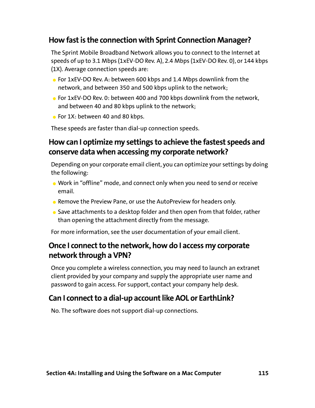 Sprint Nextel 595U manual How fast is the connection with Sprint Connection Manager? 