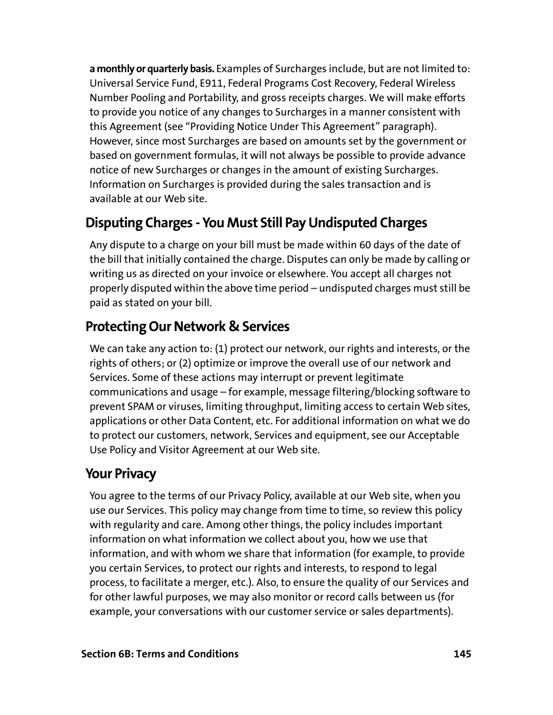 Sprint Nextel 595U manual Disputing Charges You Must Still Pay Undisputed Charges, Protecting Our Network & Services 