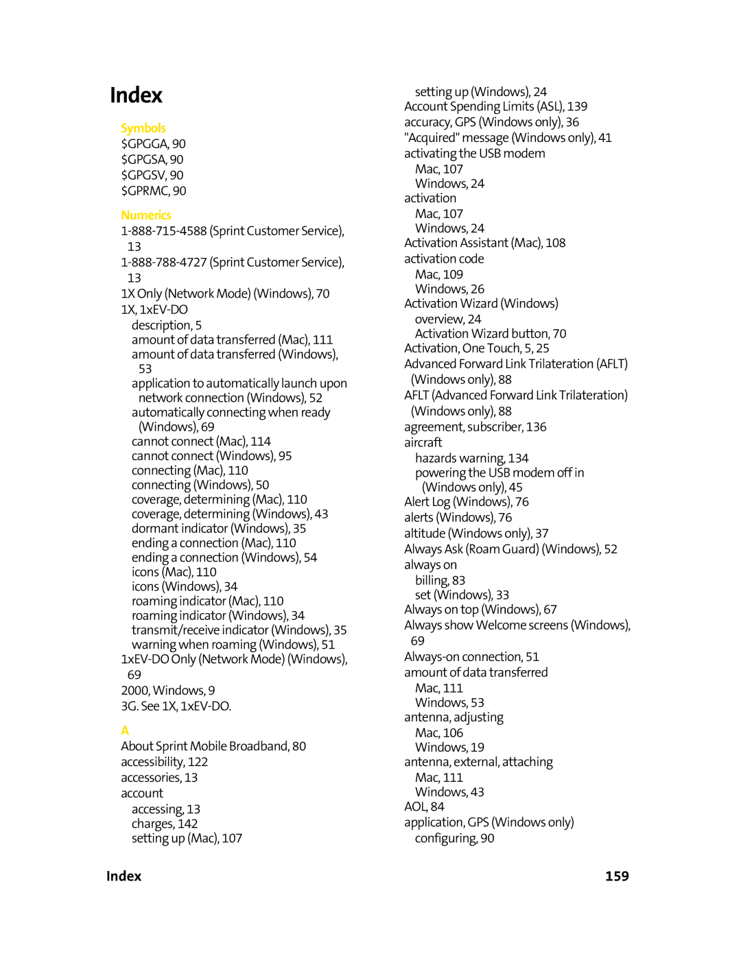 Sprint Nextel 595U manual Index 159 