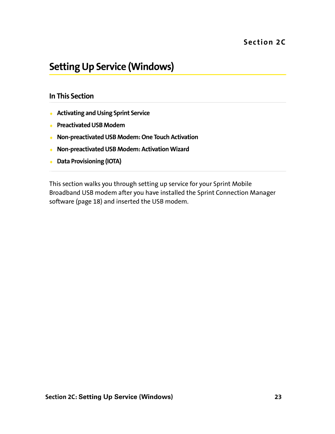 Sprint Nextel 595U manual Setting Up Service Windows 