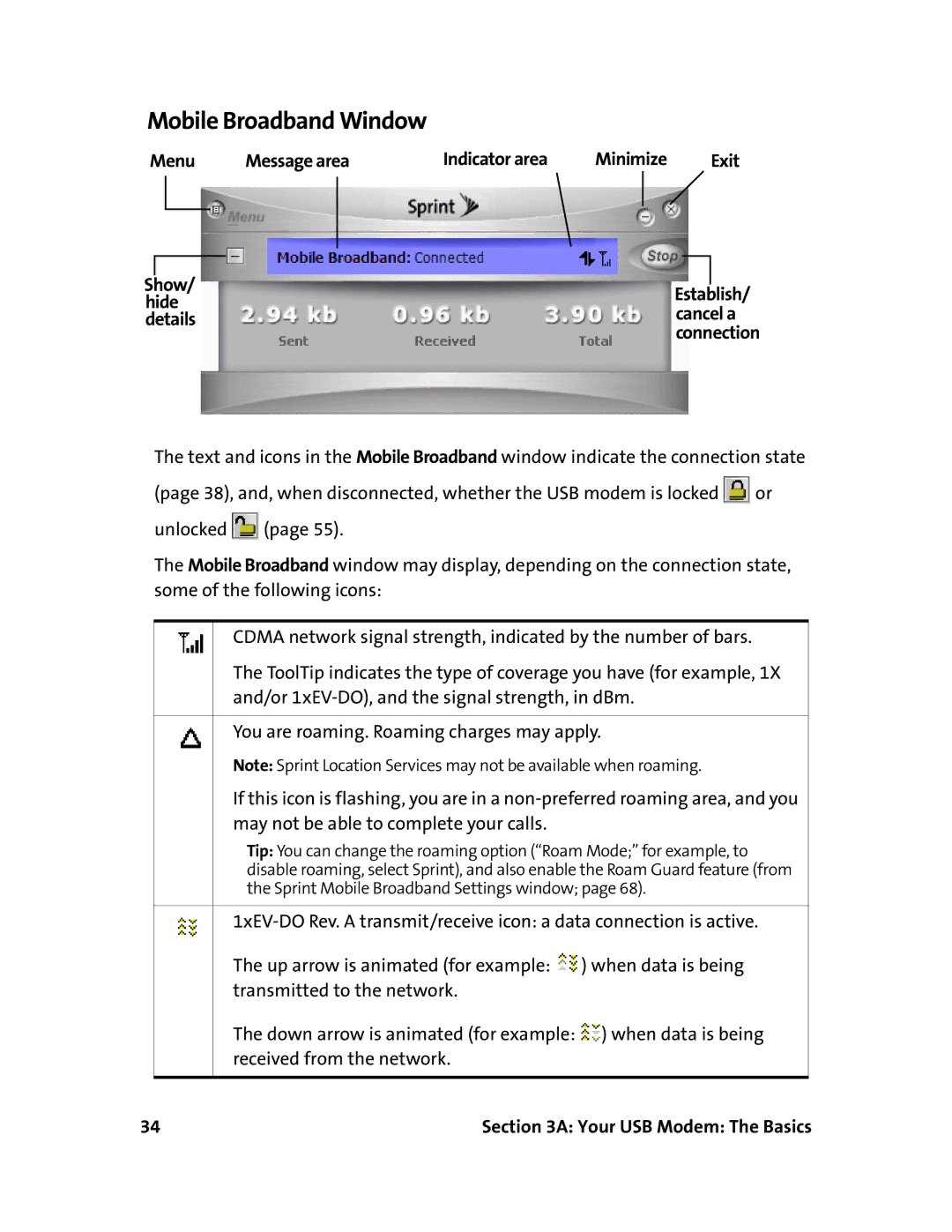 Sprint Nextel 595U manual Mobile Broadband Window 