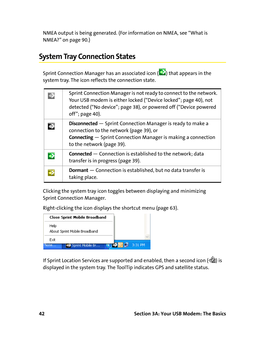 Sprint Nextel 595U manual System Tray Connection States 