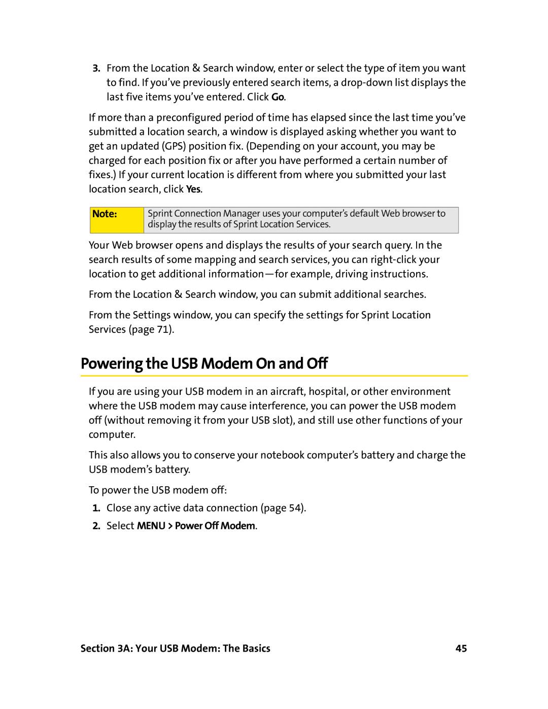 Sprint Nextel 595U manual Powering the USB Modem On and Off, Select Menu Power Off Modem Your USB Modem The Basics 