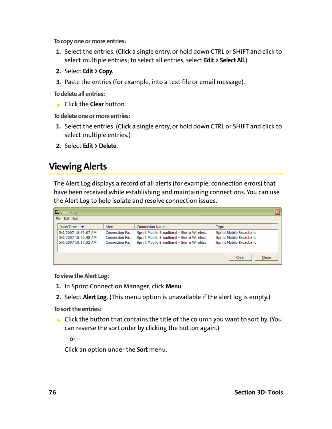 Sprint Nextel 595U manual Viewing Alerts, To copy one or more entries, To delete all entries, To delete one or more entries 