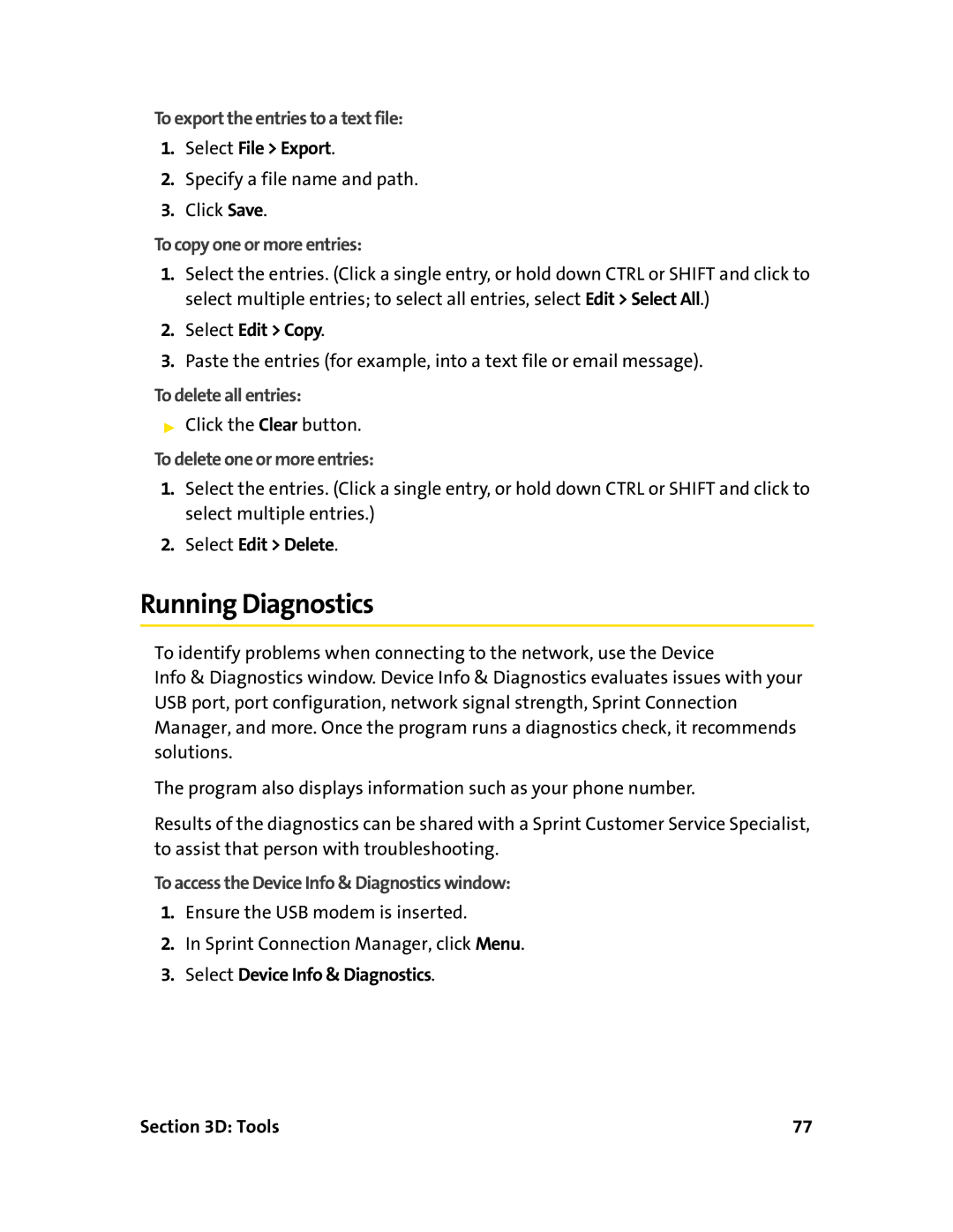 Sprint Nextel 595U manual Running Diagnostics, To access the Device Info & Diagnostics window 