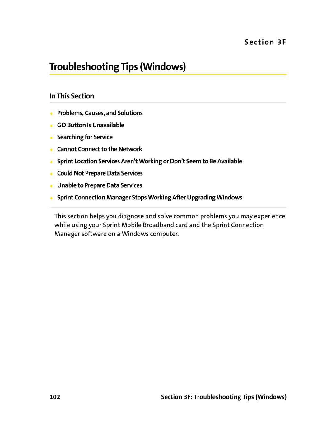 Sprint Nextel 597E manual Troubleshooting Tips Windows 