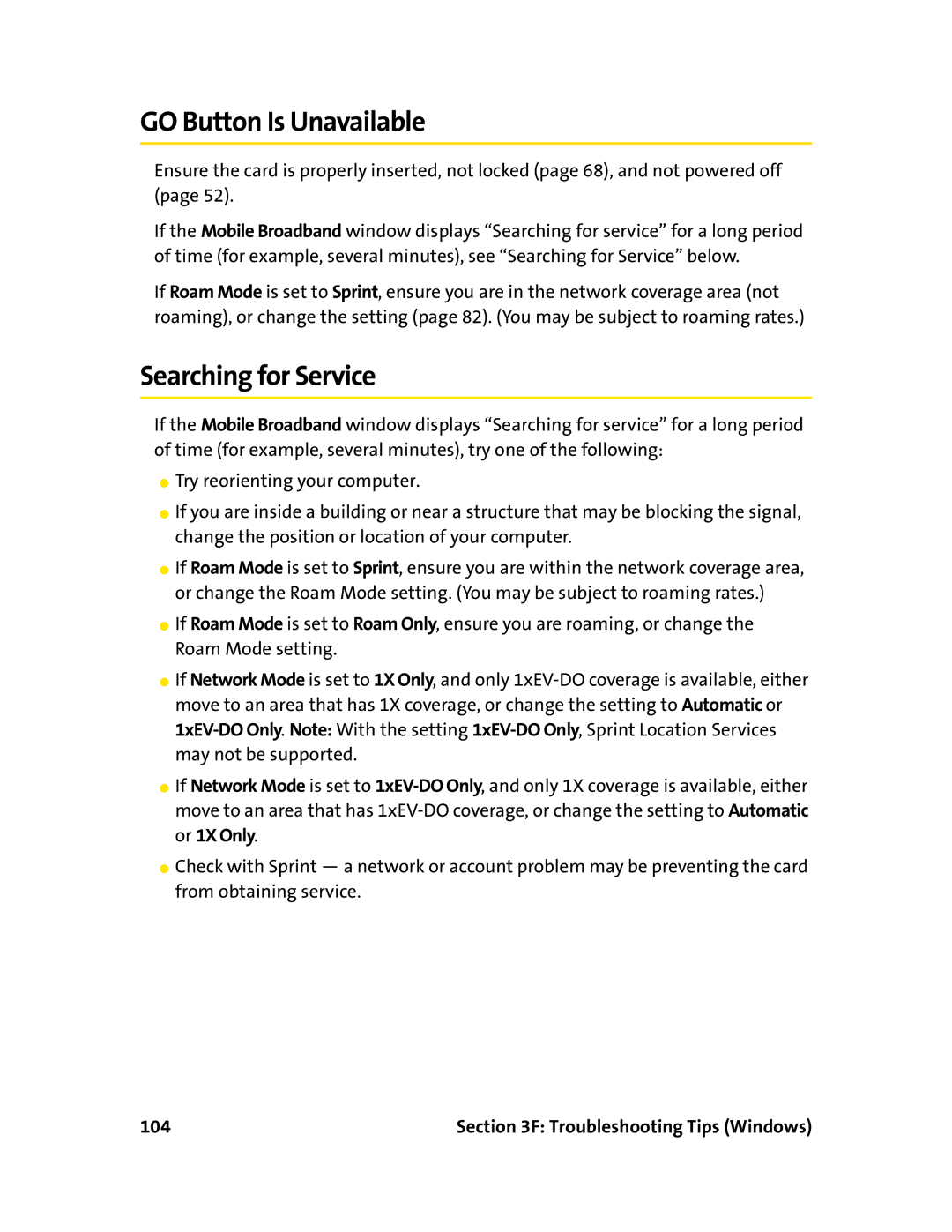 Sprint Nextel 597E manual GO Button Is Unavailable, Searching for Service 