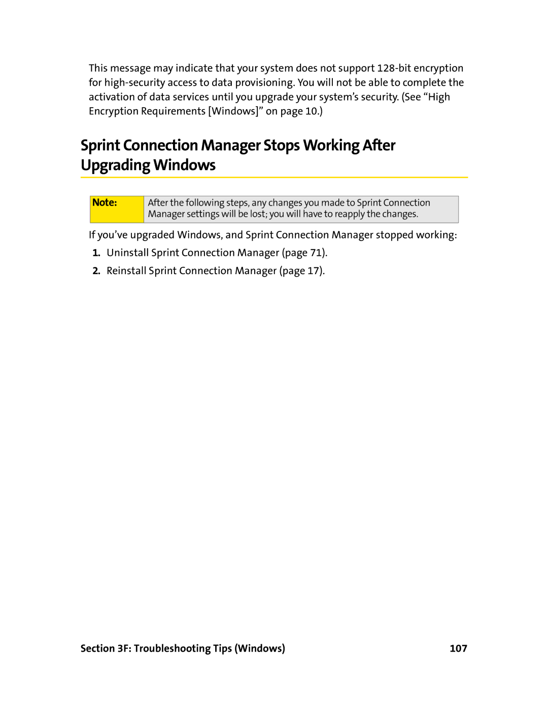 Sprint Nextel 597E manual Troubleshooting Tips Windows 107 