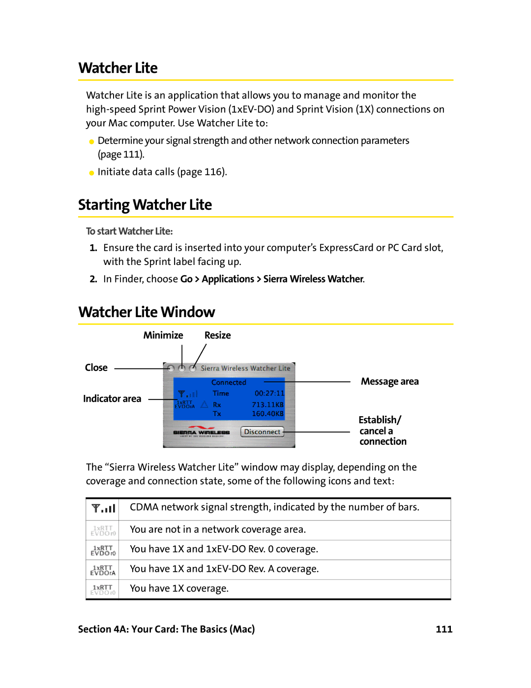 Sprint Nextel 597E manual Starting Watcher Lite, Watcher Lite Window, To start Watcher Lite 