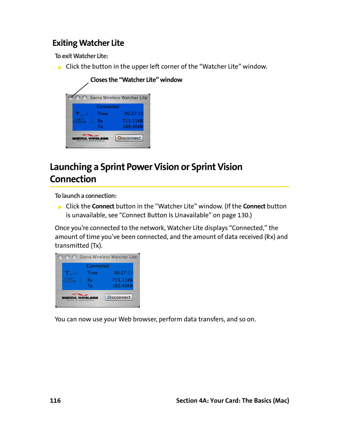 Sprint Nextel 597E manual Exiting Watcher Lite, To exit Watcher Lite, Closes the Watcher Lite window 