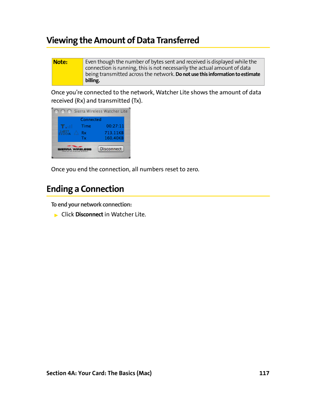 Sprint Nextel 597E manual To end your network connection, Your Card The Basics Mac 117 