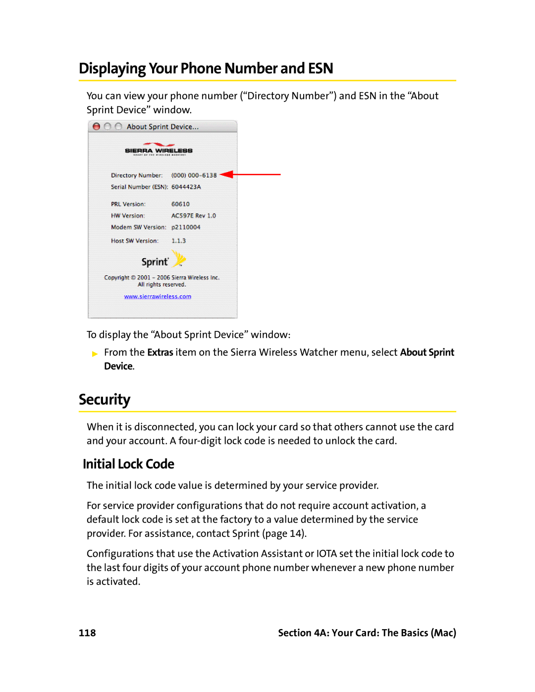 Sprint Nextel 597E manual Displaying Your Phone Number and ESN, 118 