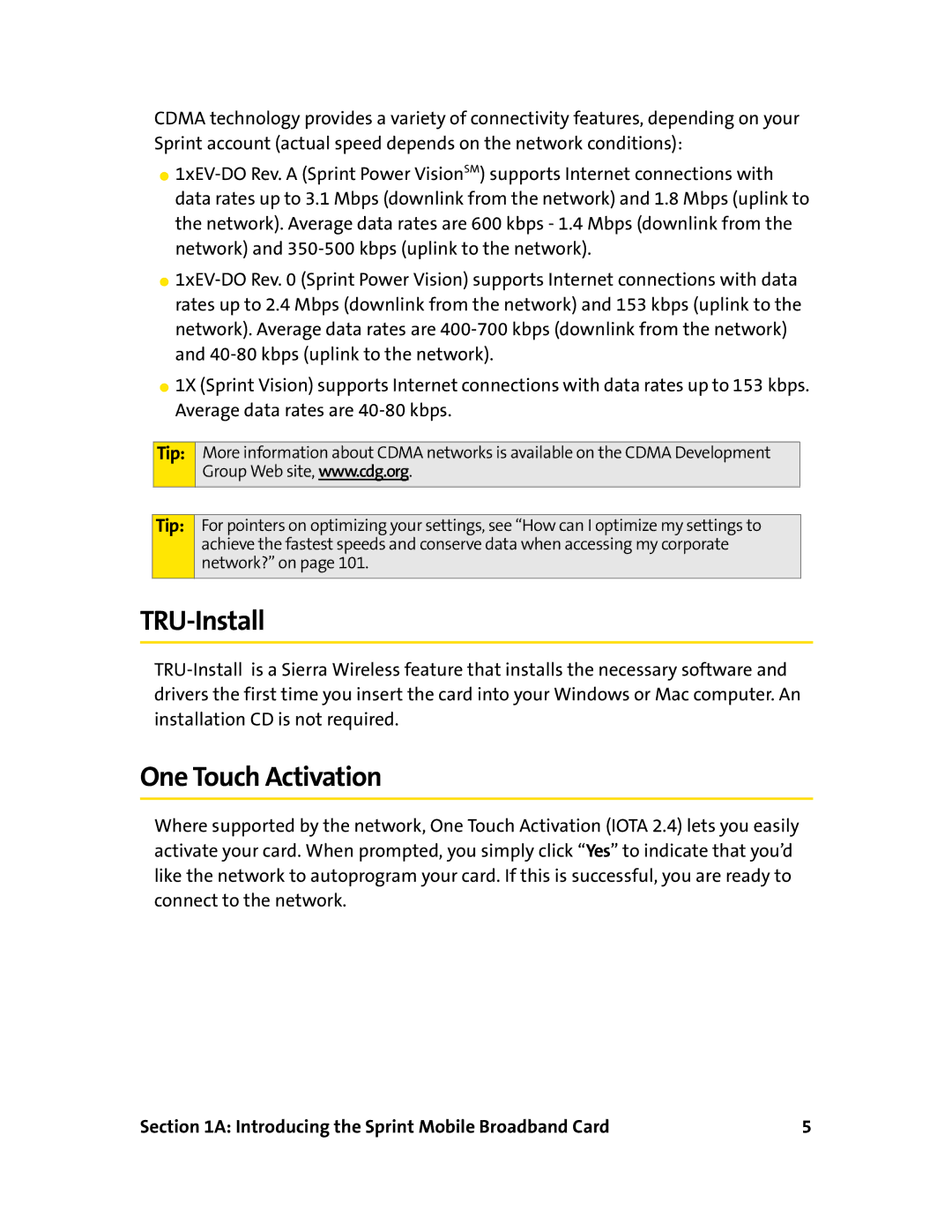 Sprint Nextel 597E manual TRU-Install, One Touch Activation 