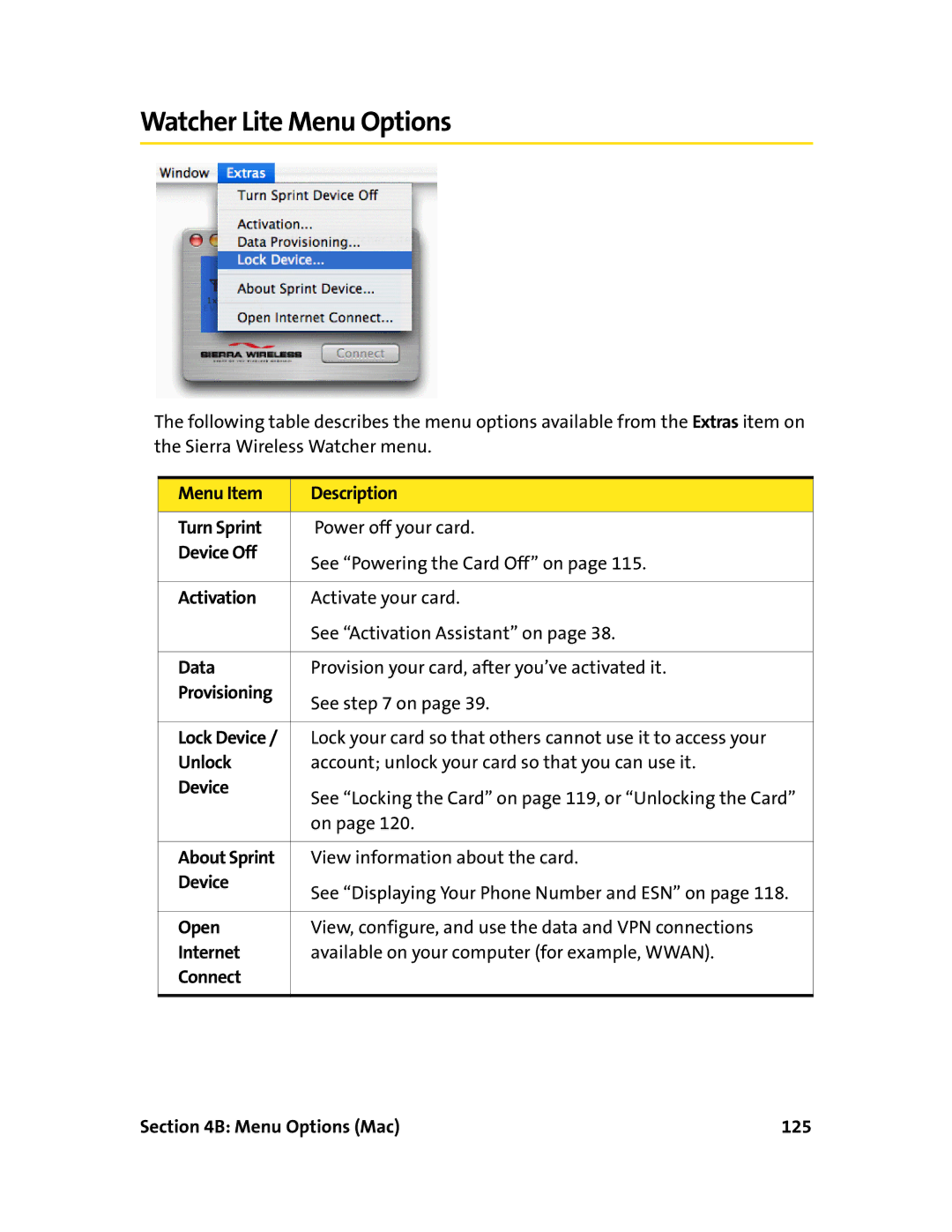 Sprint Nextel 597E manual Watcher Lite Menu Options 