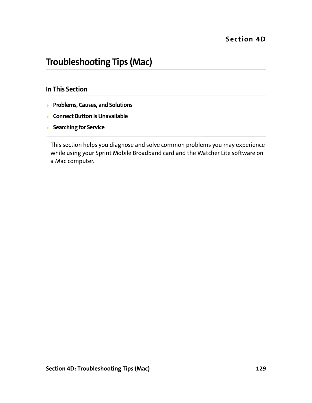 Sprint Nextel 597E manual Troubleshooting Tips Mac 129 