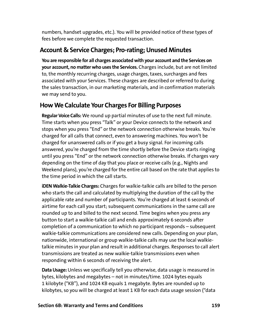 Sprint Nextel 597E Account & Service Charges Pro-rating Unused Minutes, How We Calculate Your Charges For Billing Purposes 