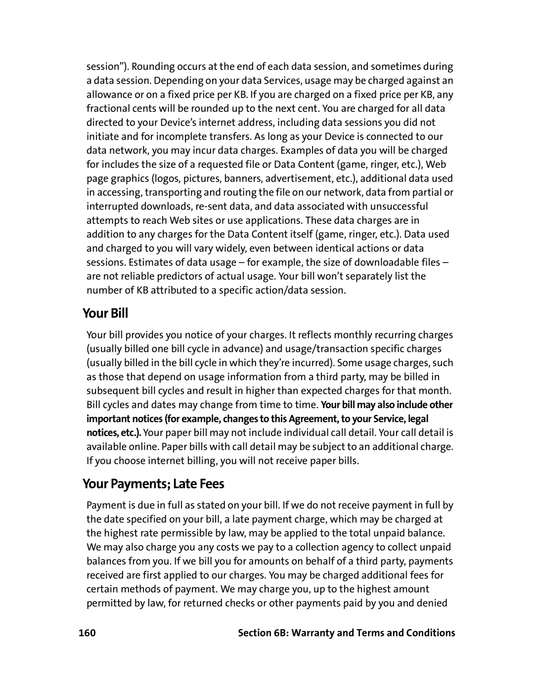 Sprint Nextel 597E manual Your Bill, Your Payments Late Fees 