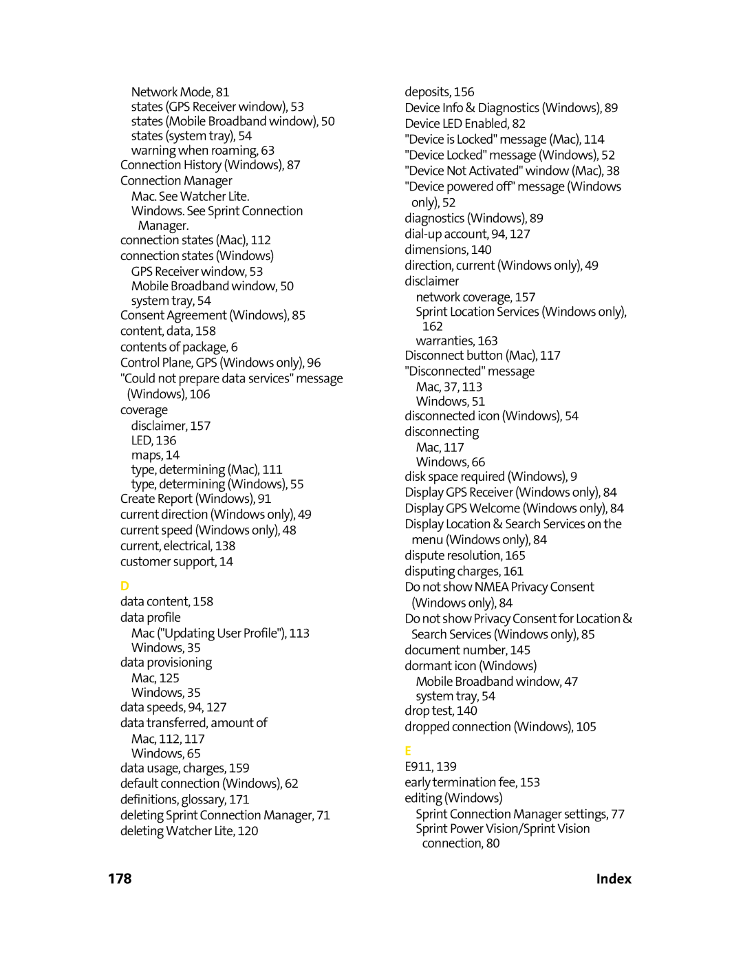 Sprint Nextel 597E manual 178, Mac, 117 Windows 