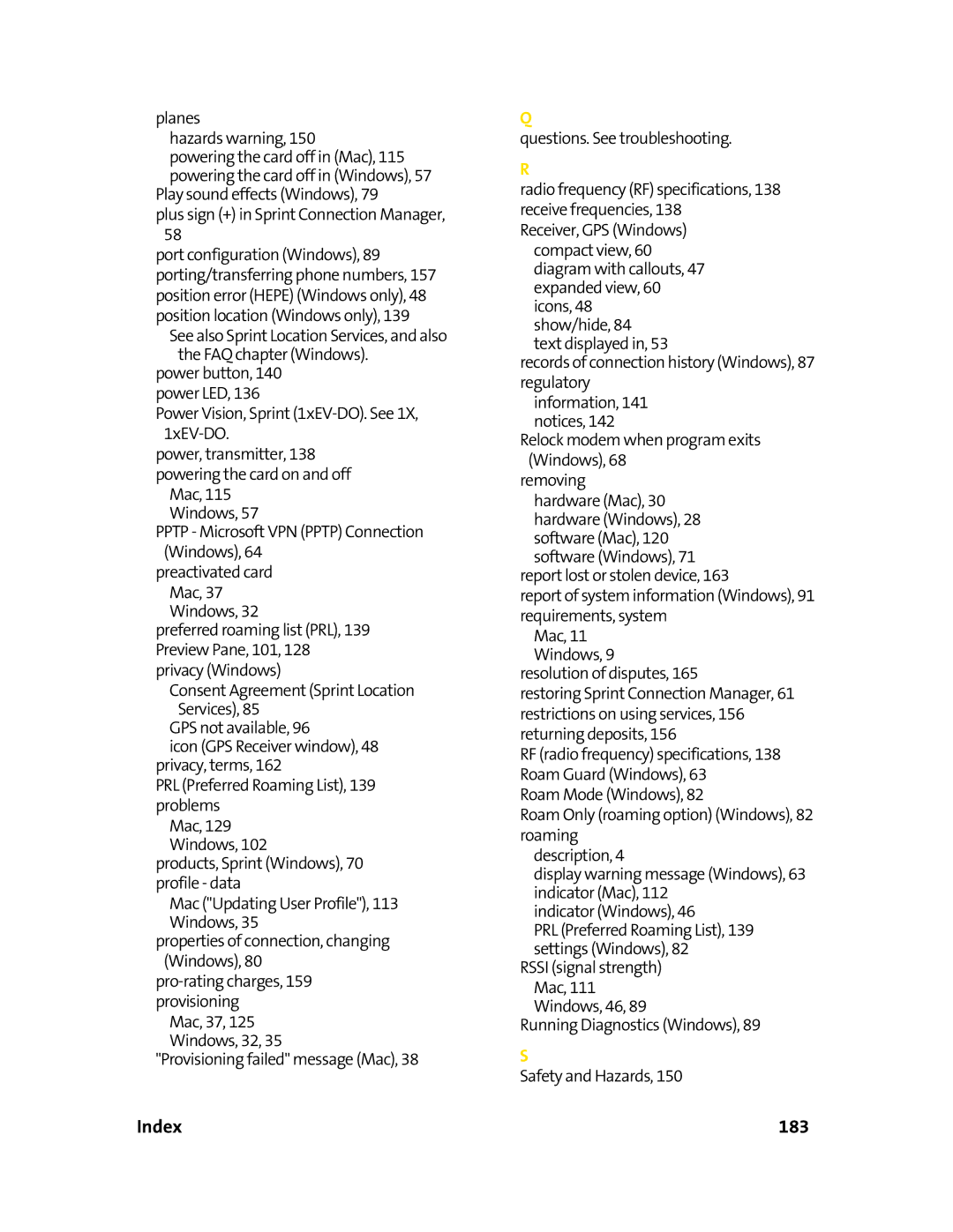 Sprint Nextel 597E manual Index 183 
