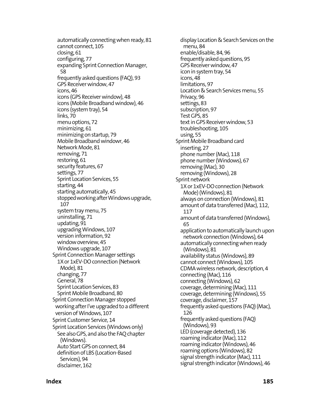 Sprint Nextel 597E manual Index 185 