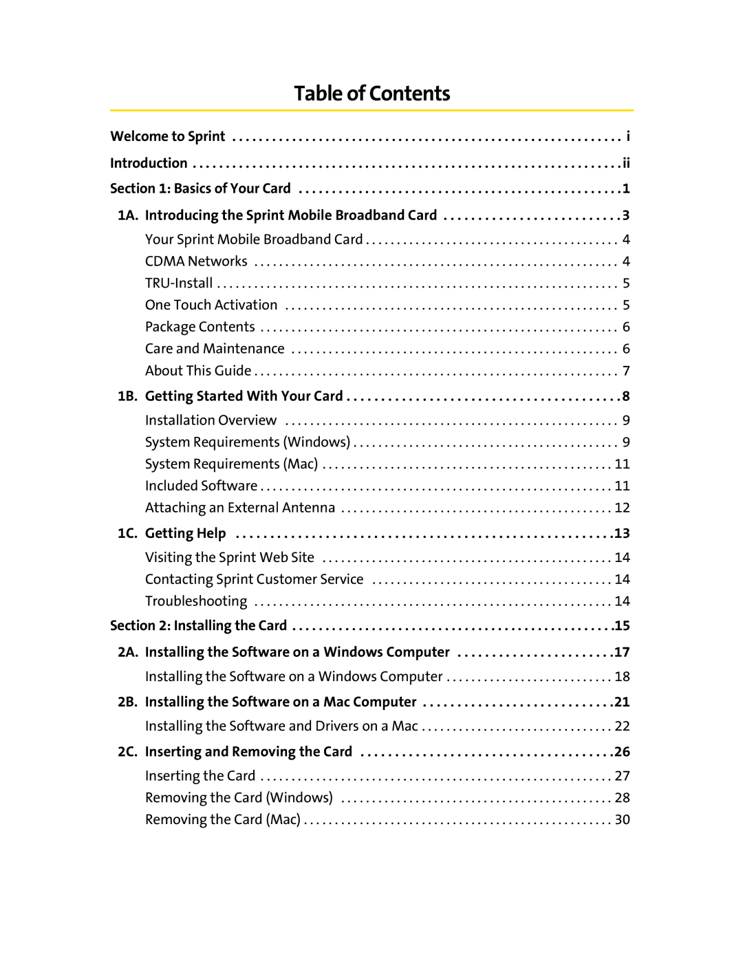 Sprint Nextel 597E manual Table of Contents 