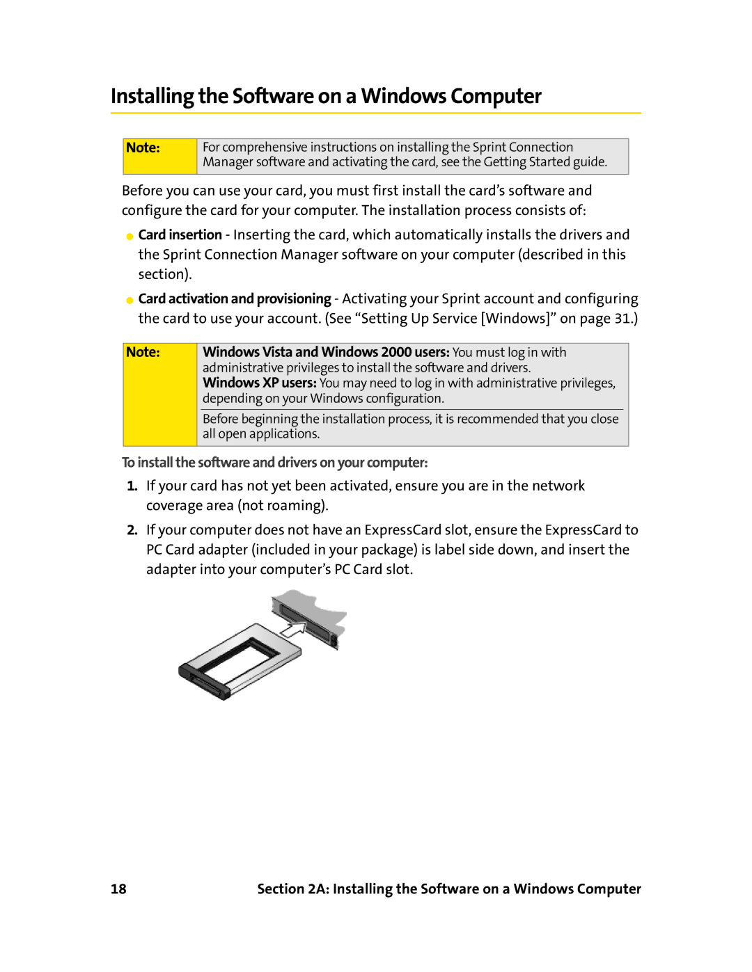 Sprint Nextel 597E Installing the Software on a Windows Computer, To install the software and drivers on your computer 