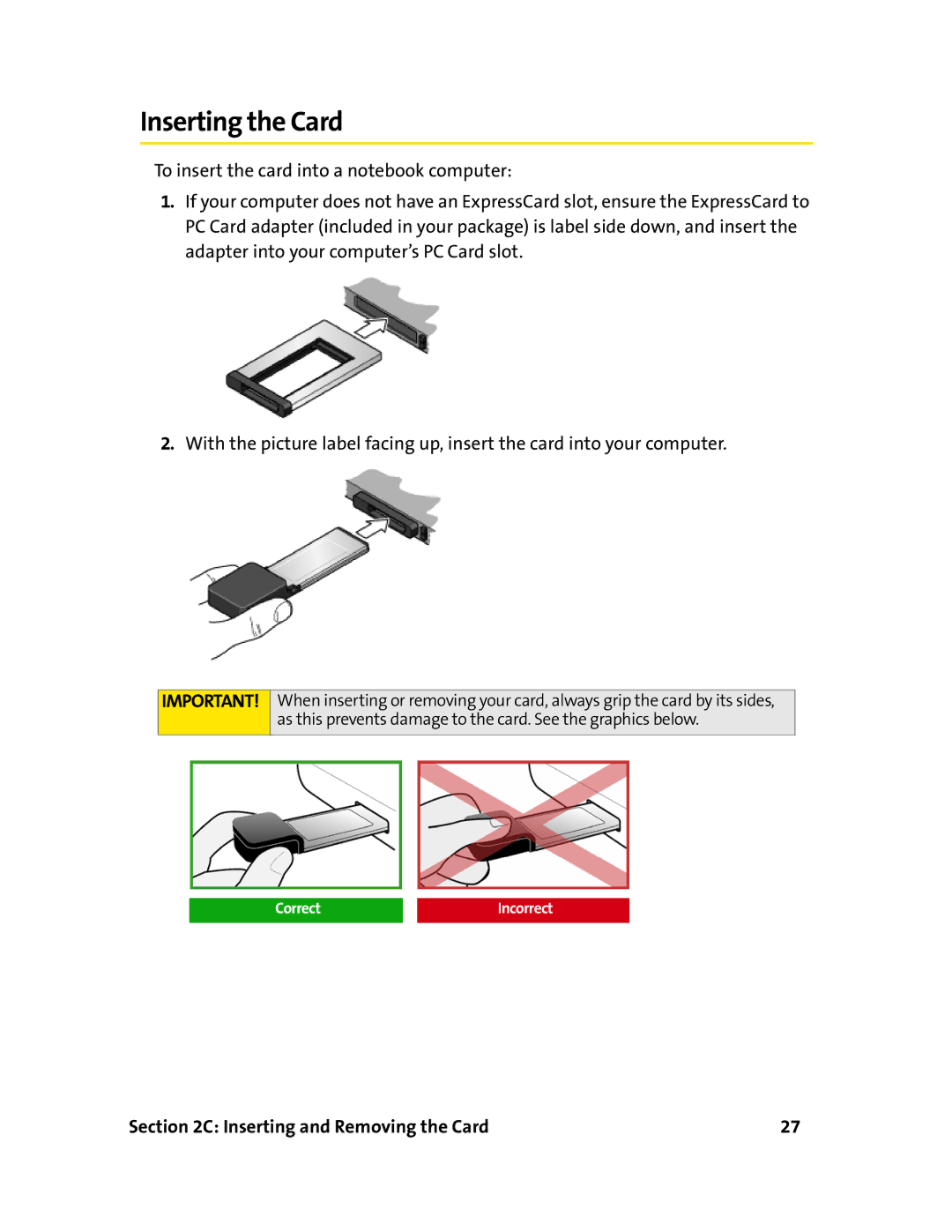 Sprint Nextel 597E manual Inserting the Card, Inserting and Removing the Card 