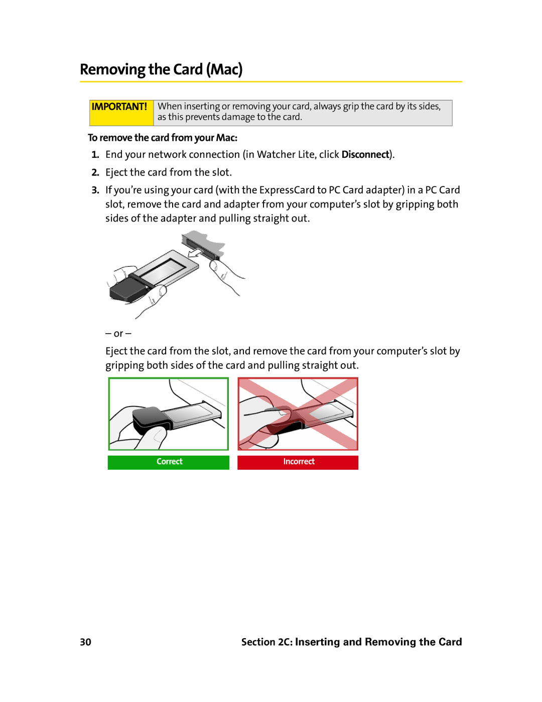 Sprint Nextel 597E manual Removing the Card Mac, To remove the card from your Mac 