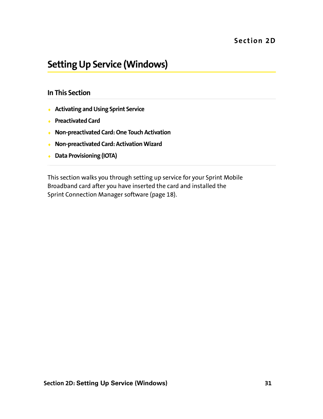 Sprint Nextel 597E manual Setting Up Service Windows 