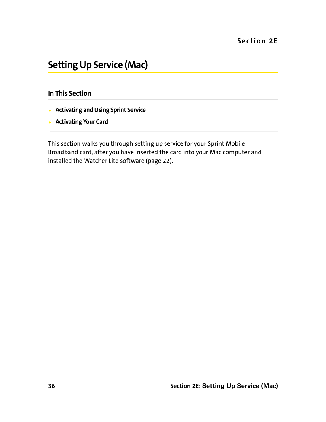 Sprint Nextel 597E manual Setting Up Service Mac, Activating and Using Sprint Service Activating Your Card 