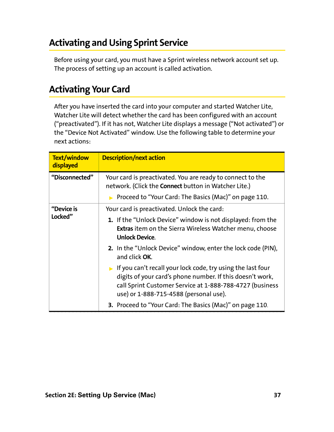 Sprint Nextel 597E manual Activating Your Card 