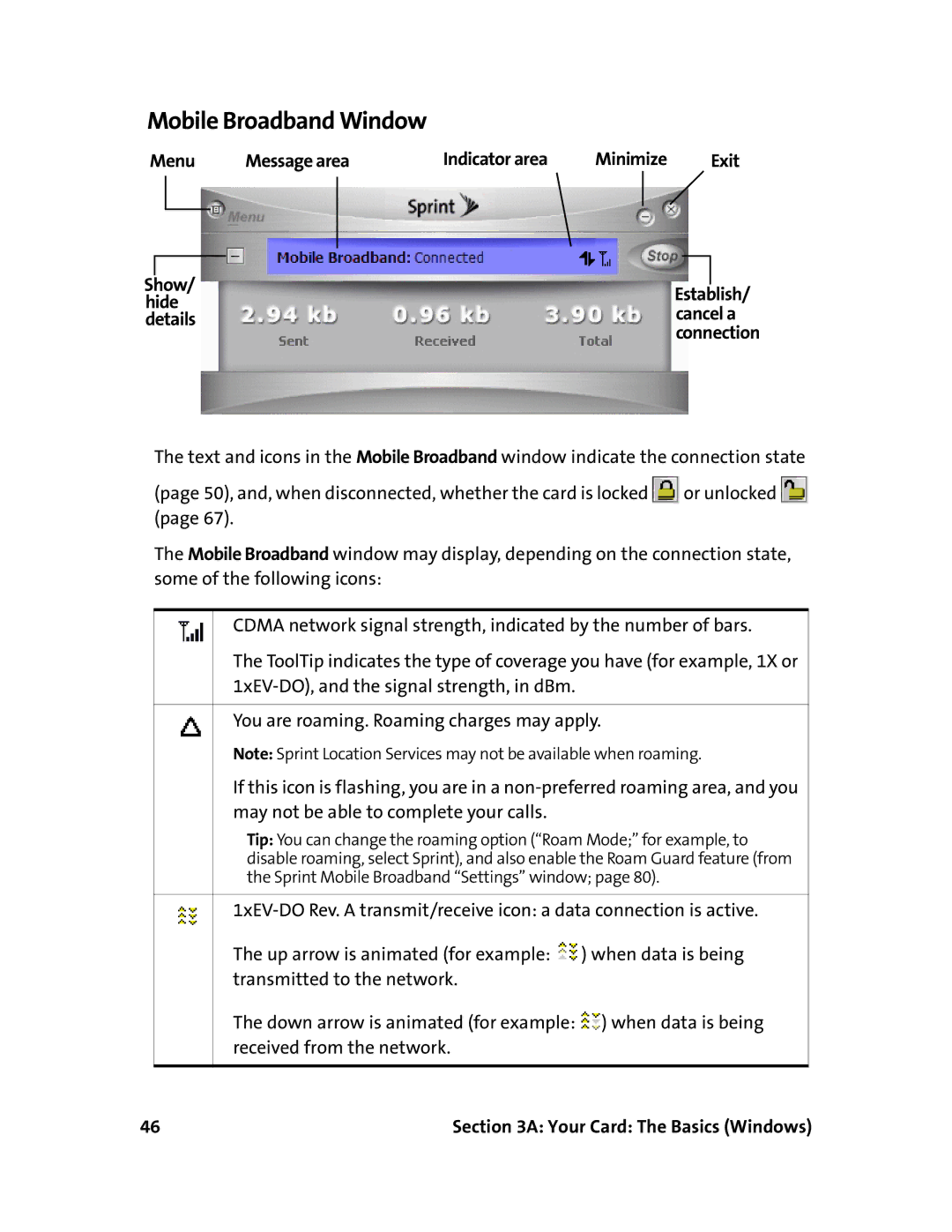 Sprint Nextel 597E manual Mobile Broadband Window 