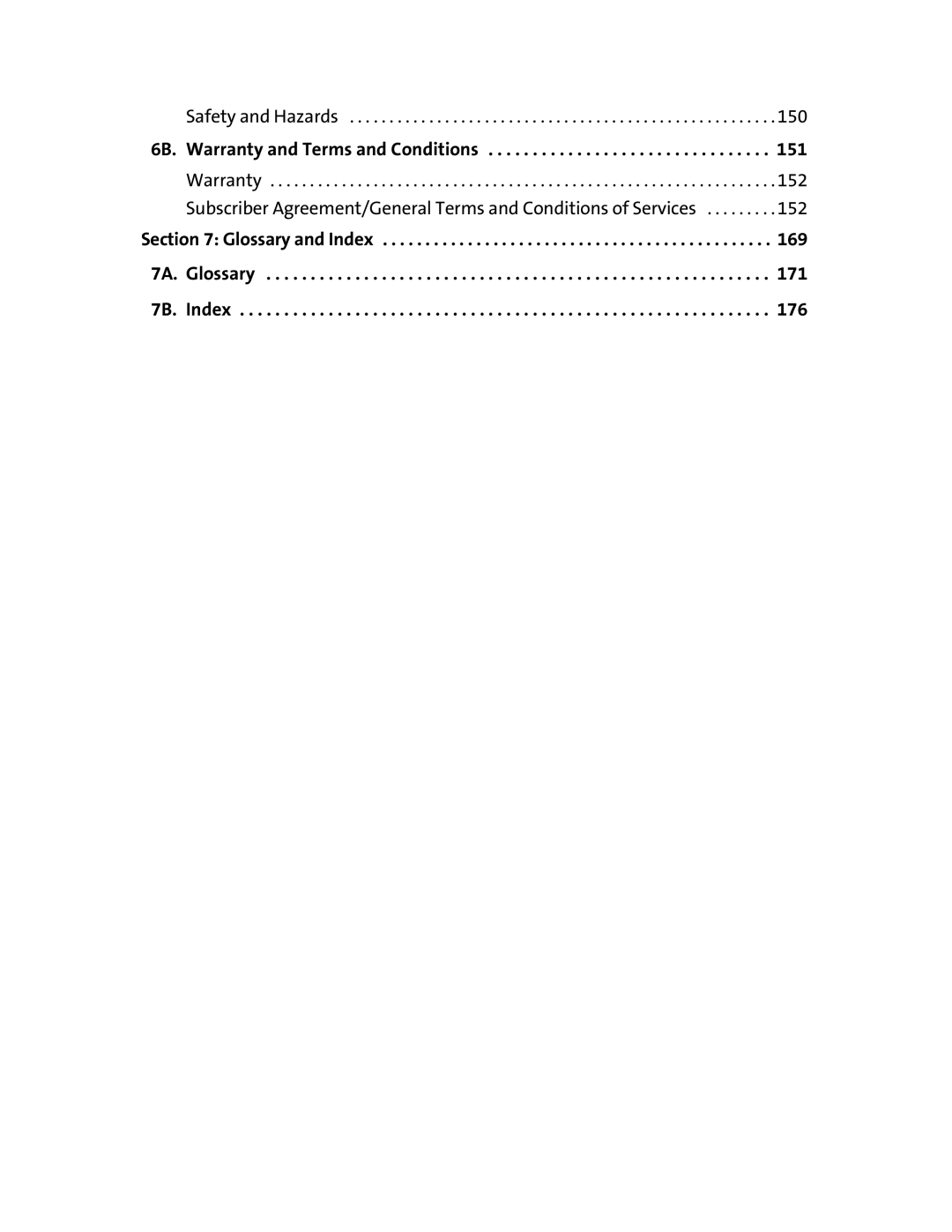 Sprint Nextel 597E manual 6B. Warranty and Terms and Conditions, Glossary and Index 7A. Glossary 7B. Index 