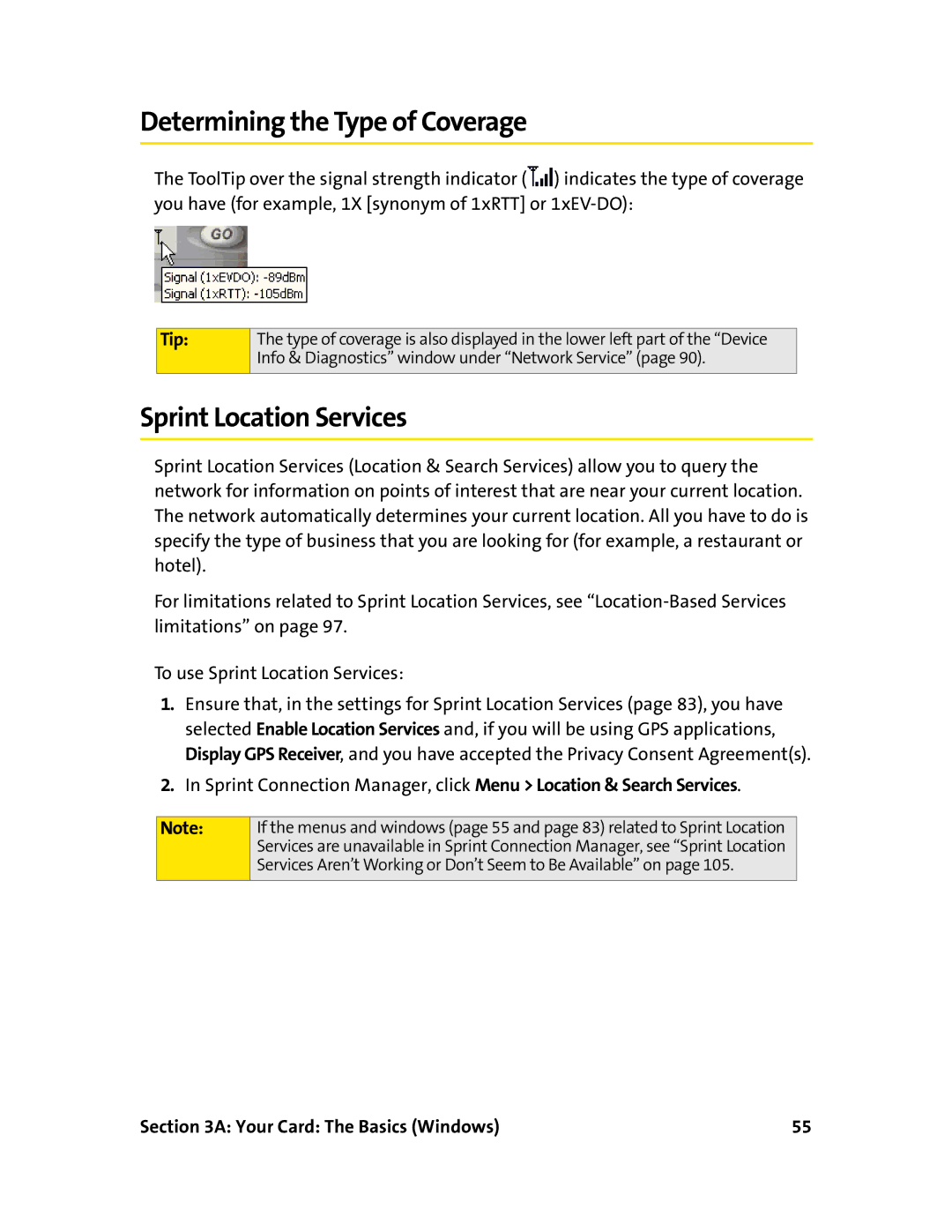 Sprint Nextel 597E manual Determining the Type of Coverage, Sprint Location Services 