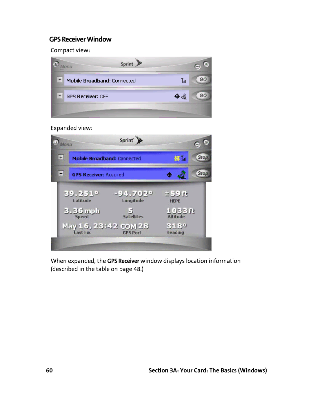 Sprint Nextel 597E manual GPS Receiver Window 