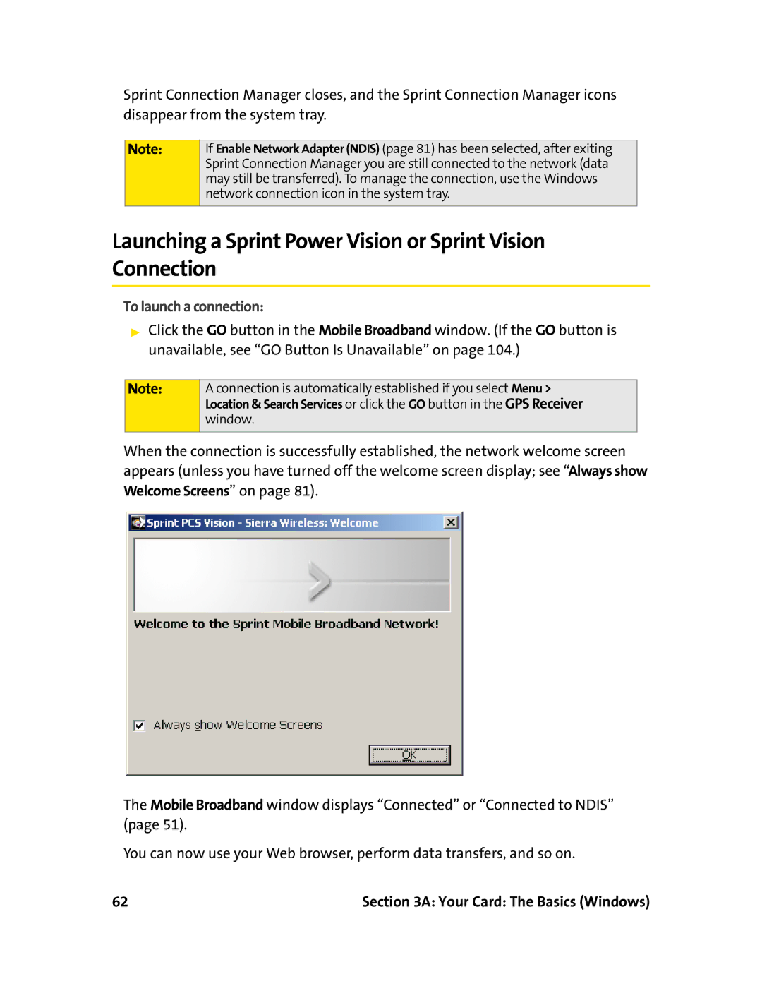 Sprint Nextel 597E manual Launching a Sprint Power Vision or Sprint Vision Connection, To launch a connection 