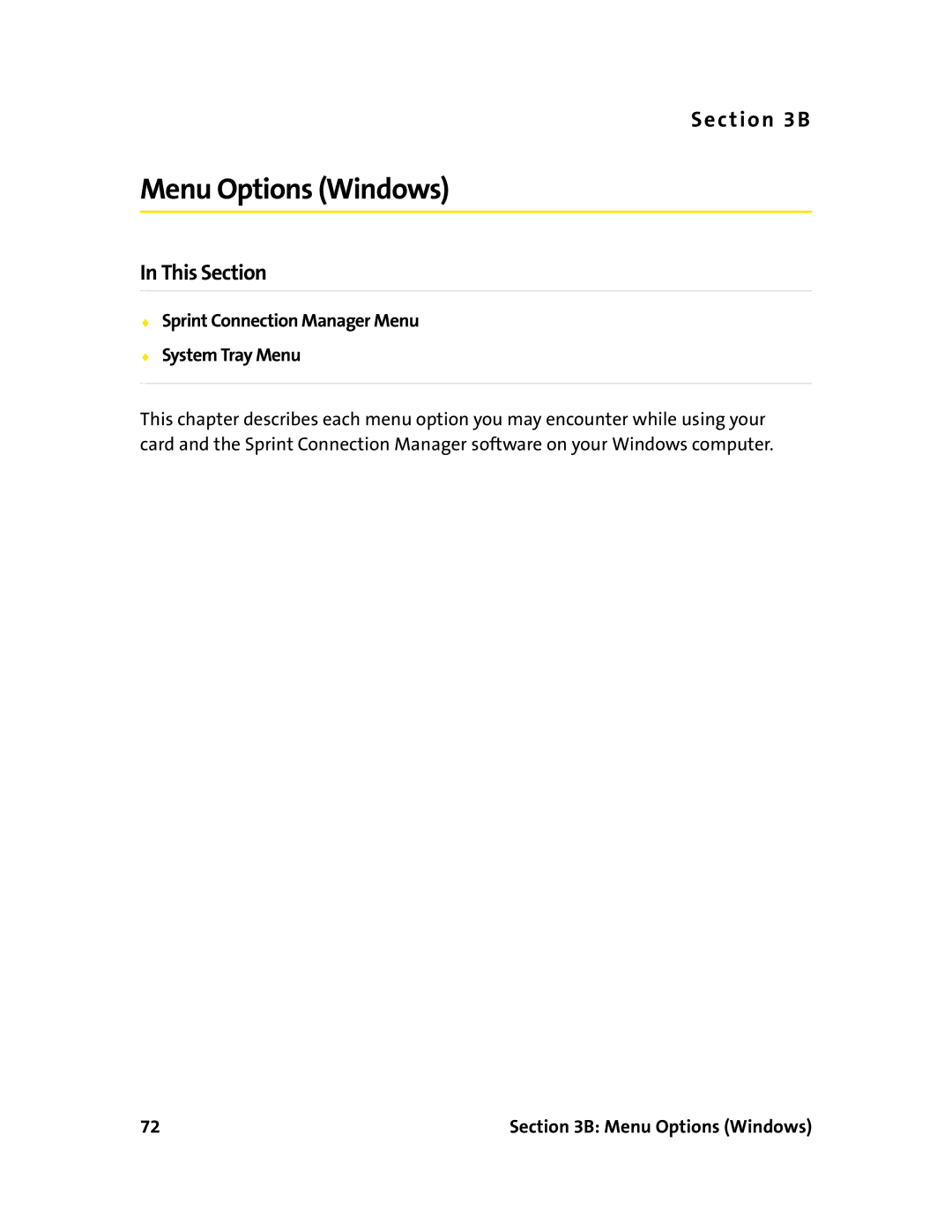 Sprint Nextel 597E manual Menu Options Windows, Sprint Connection Manager Menu System Tray Menu 