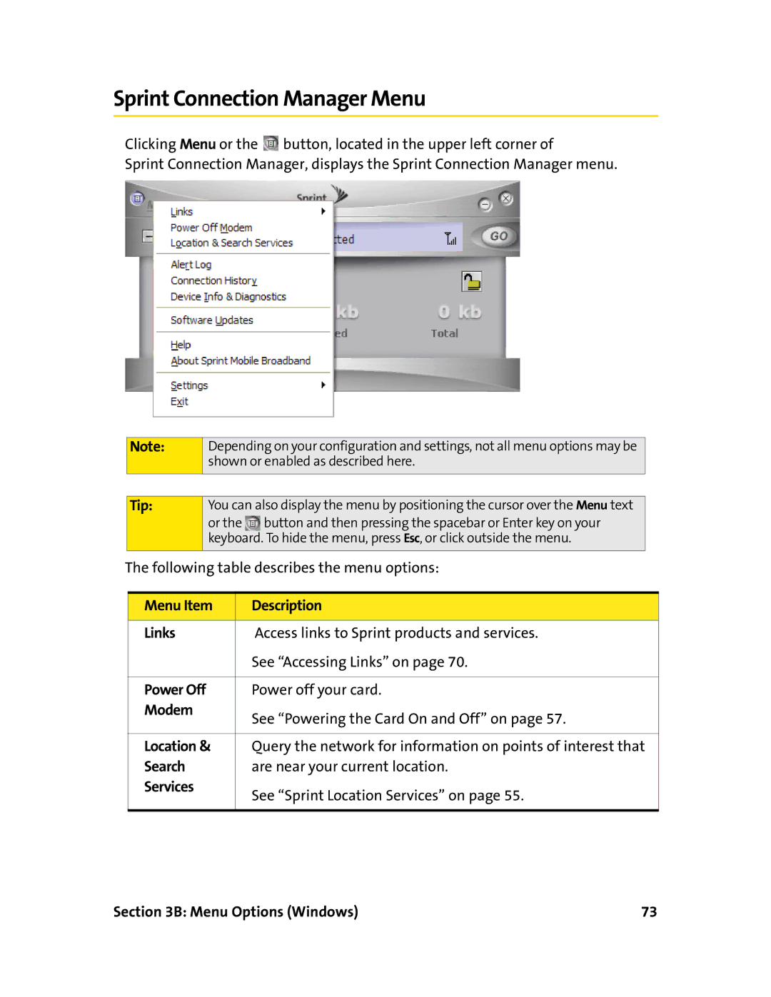 Sprint Nextel 597E manual Sprint Connection Manager Menu 